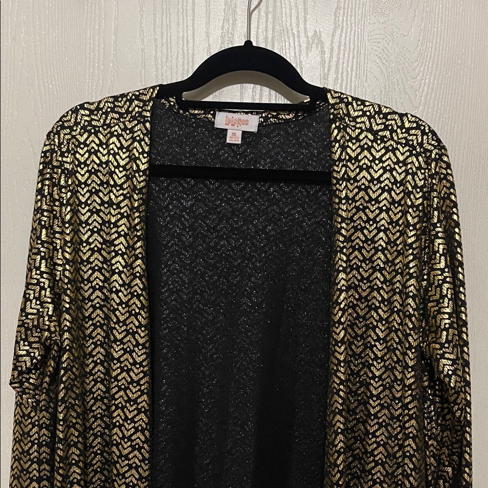 LuLaRoe Sarah Gold and Black Cardigan XL BNWT Featuring Pockets Long